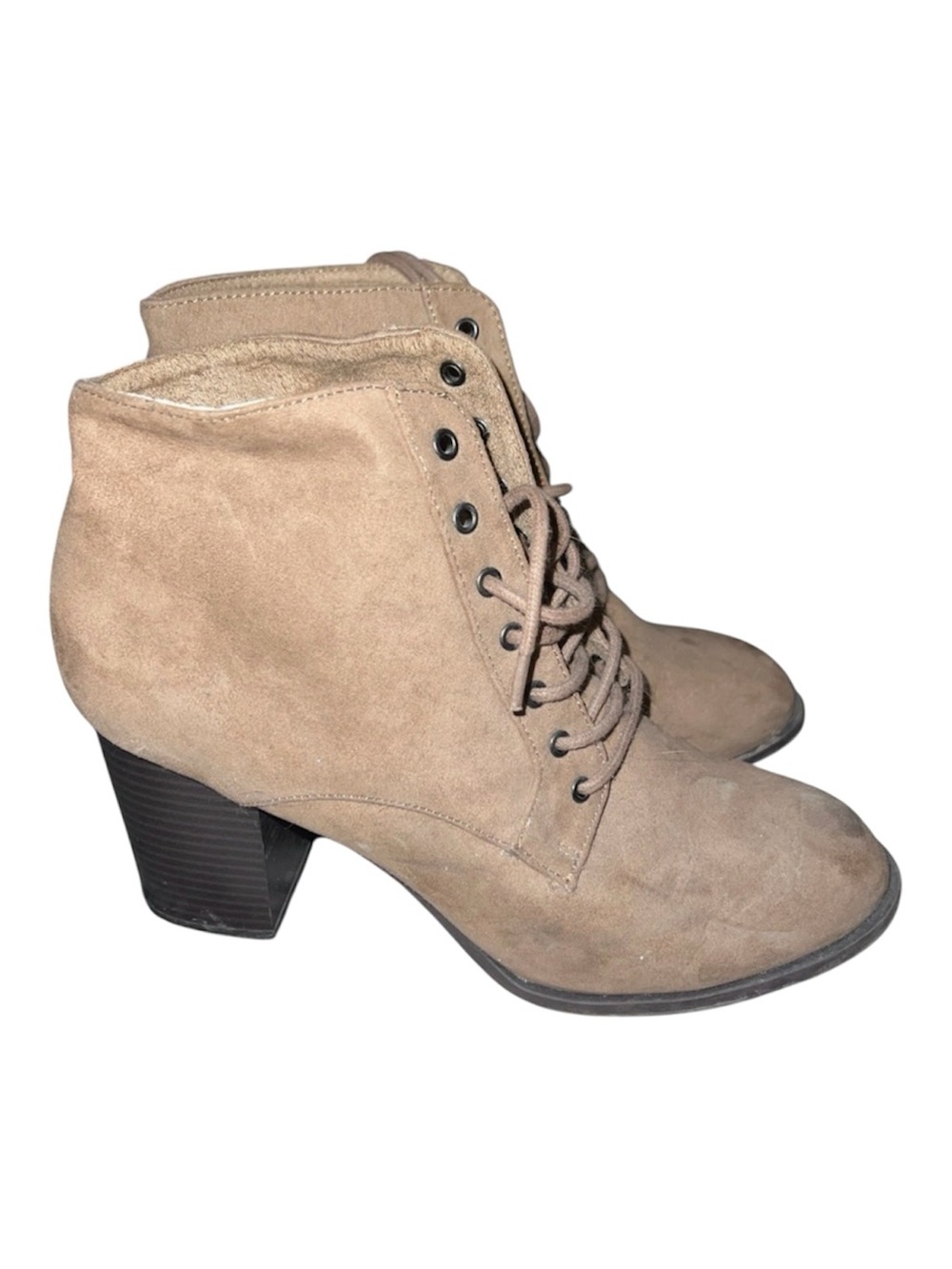 Forever 21 Tan Suede Lace-Up Block Heel Ankle Boots